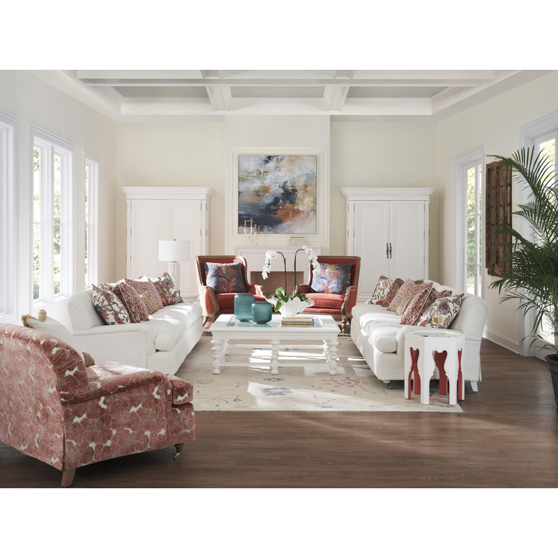 Hexagonal White and Coral Mirrored Glass End Table