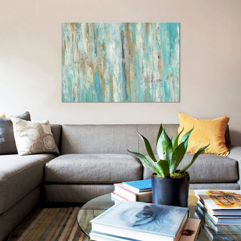 « stream of bleu », reproduction d’art sur toile, H 26 po x l 40 po x P 1,5 po, Toile tendue