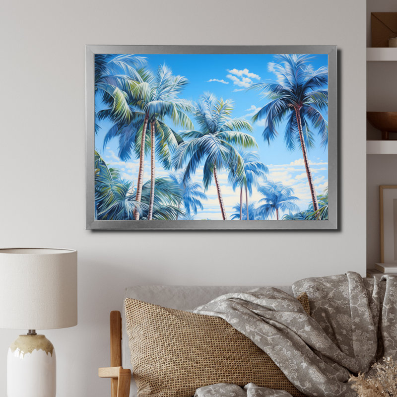 " Blue Palms Trees Symphony ", 24" H x 32" W x 1" D, Silver Picture Framed