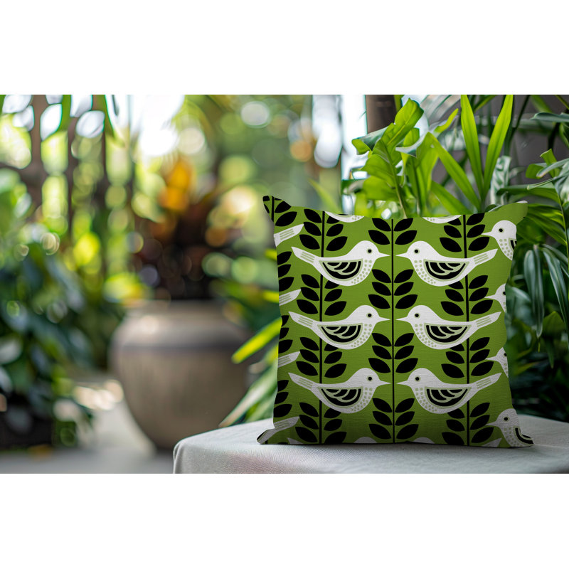 Oreiller carré réversible intérieur / extérieur Amiri Bird, Chartreuse, Square 15"
