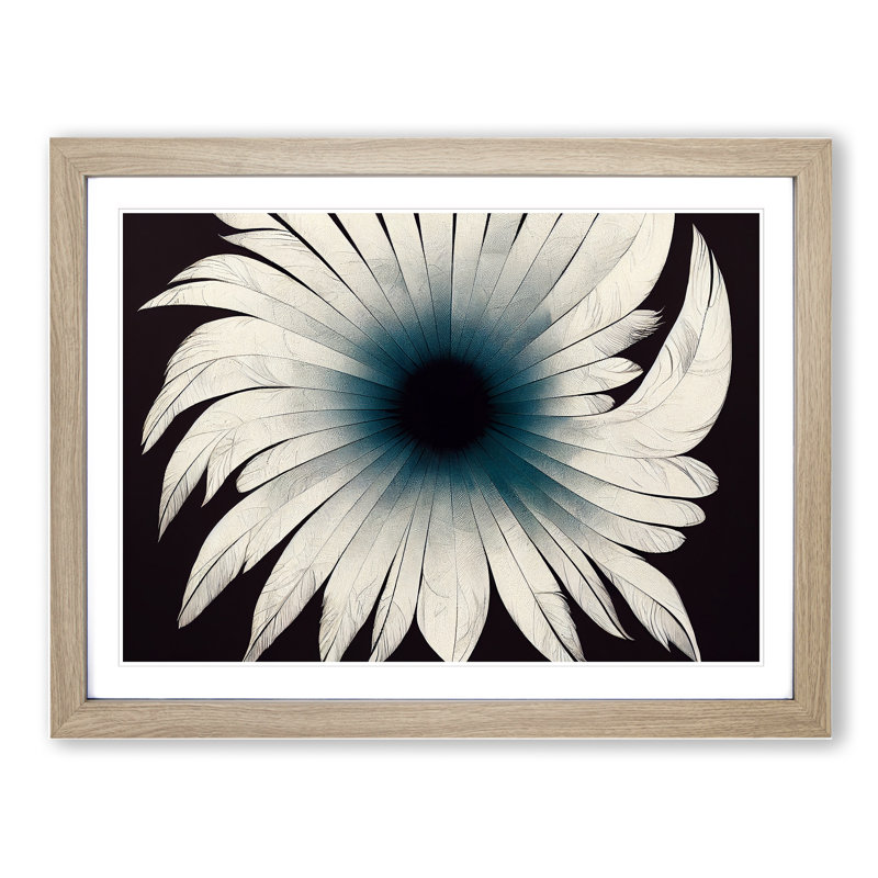 Futuristic Bird Feathers - Single Picture Frame Painting, 34cm H x 46cm W x 2cm D, Oak