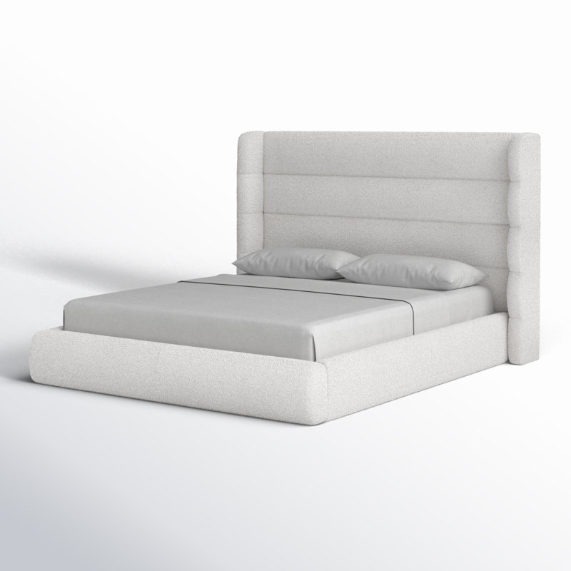 Upholstered Platform Bed, Queen, Ivory Boucle