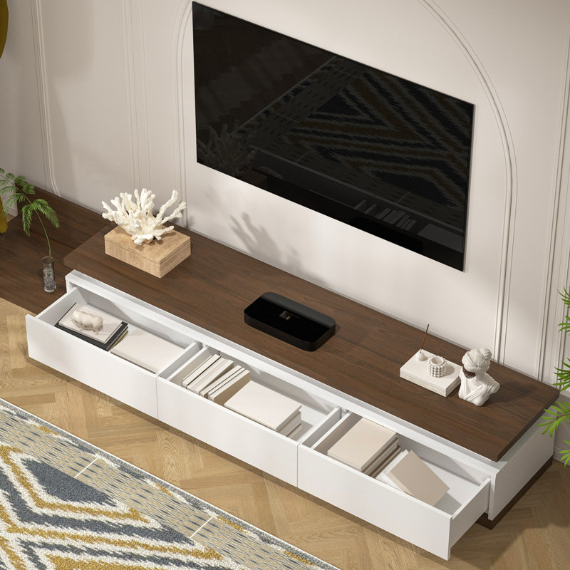 Meuble télé extensible avec lumières à DEL, console télé réversible moderne, Blanc