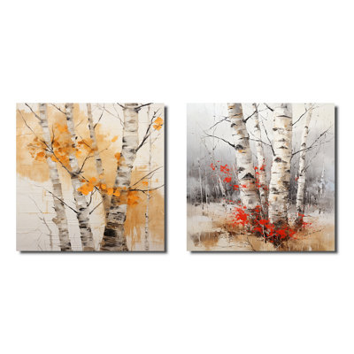 Orange Brich Wood In Winter - Tree Birch Square Collage Set Of 2