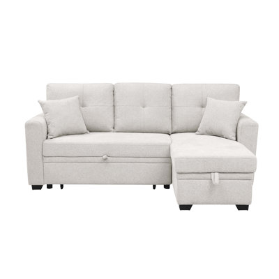 Canapé modulaire 76,5 po en mélange de lin avec lit escamotable et rangement pour chaise longue