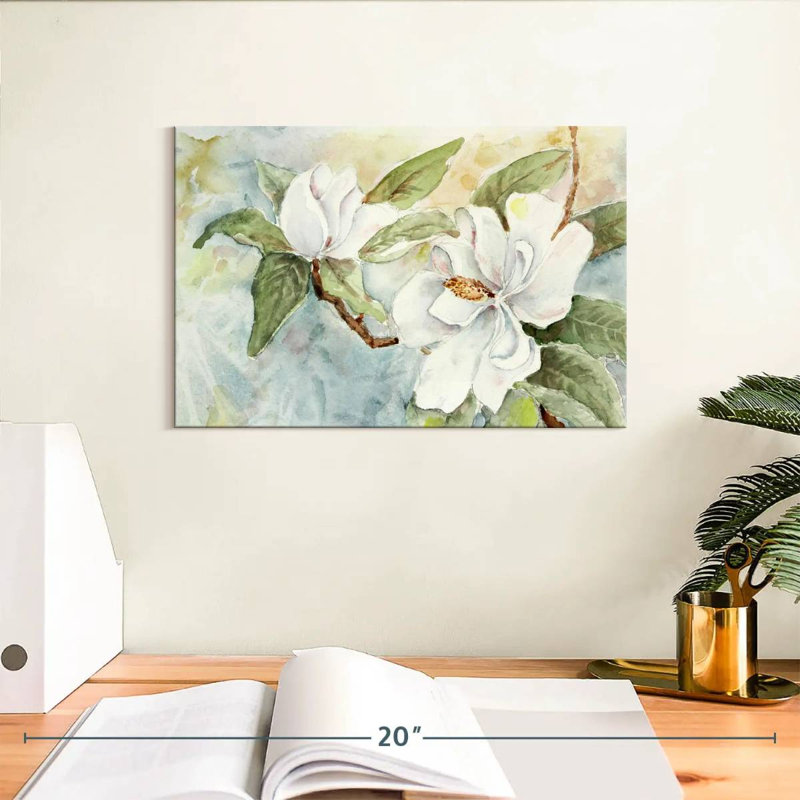 Branche de magnolia Harnek, aquarelle blanche, H 8 po x l 12 po