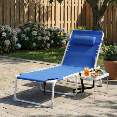 Tanning Chair with Face Hole and Side Table, Navy Blue