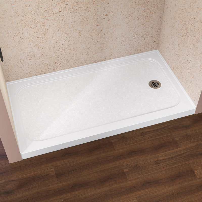 60 In. X 32 In. Acrylic Single Threshold Shower Base Alcove Floor Rectangular Shower Pan Base With Center Drain In White