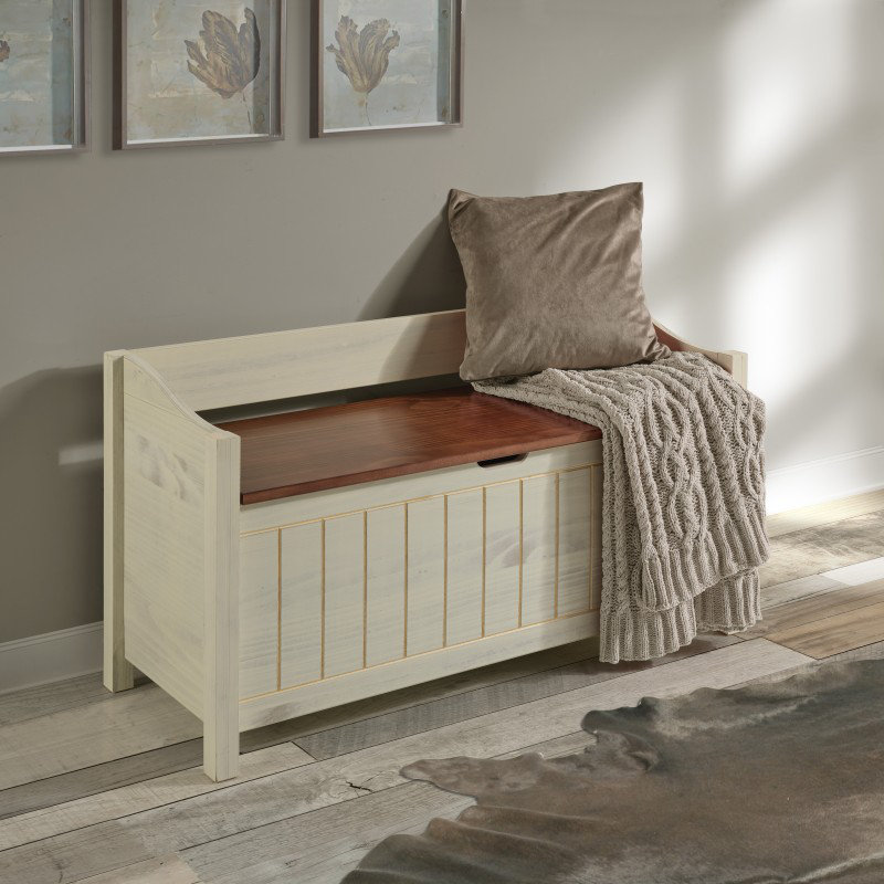 Wood Storage Bench, White