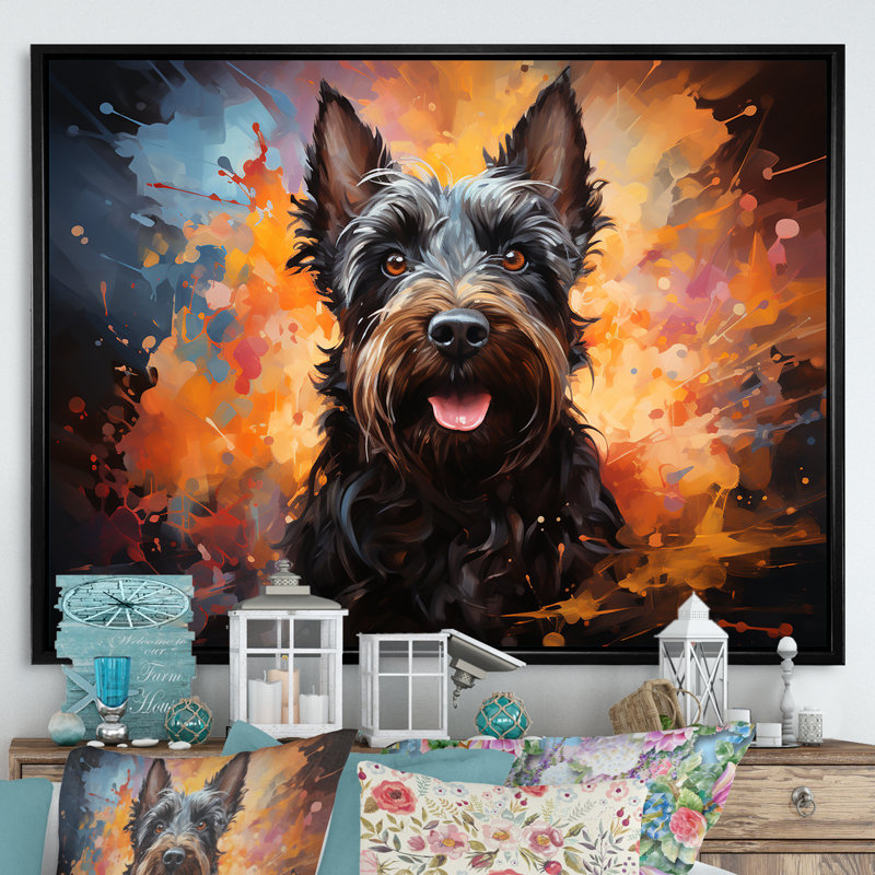 Scottish Terrier Splendor sur toile, Cadre flottant noir, H 12 po x l 20 po x P 1 po