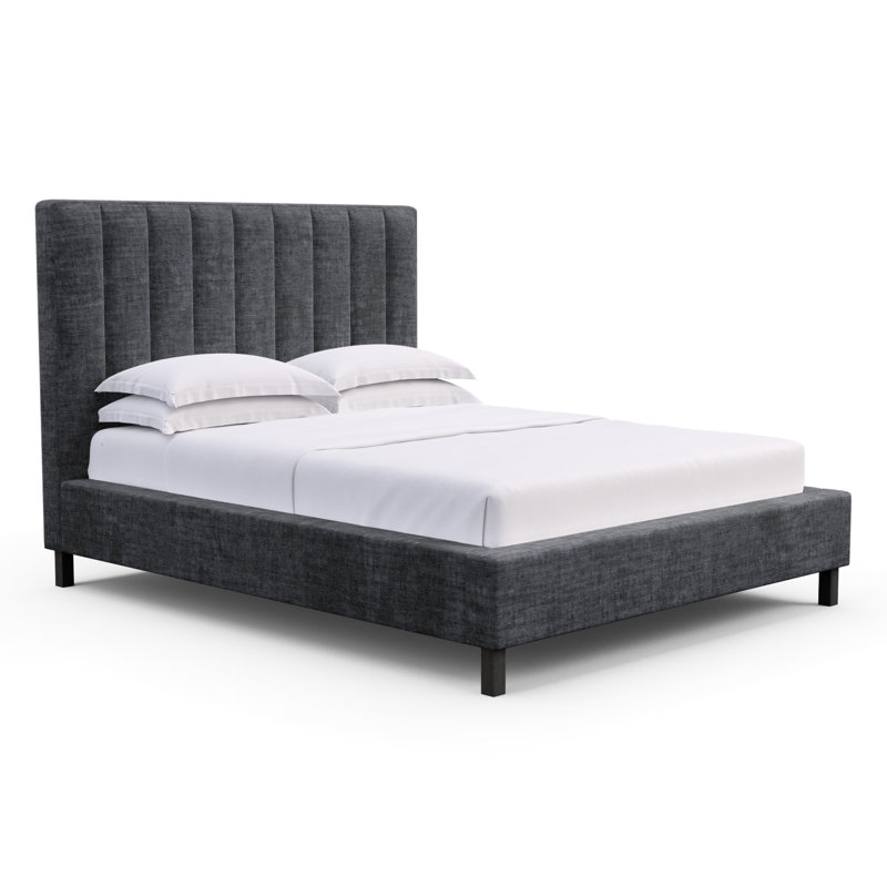 Highline Upholstered Bed, California King, Crushed Velvet Graphite, Ebony
