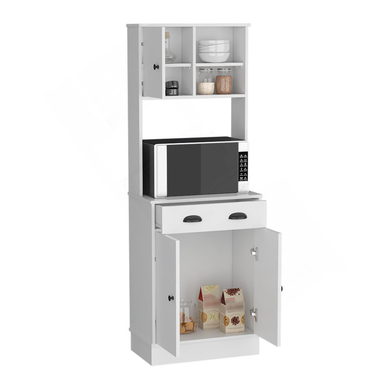 Support de rangement pour micro-ondes avec 3 portes et tiroir Arlington, finition blanche
