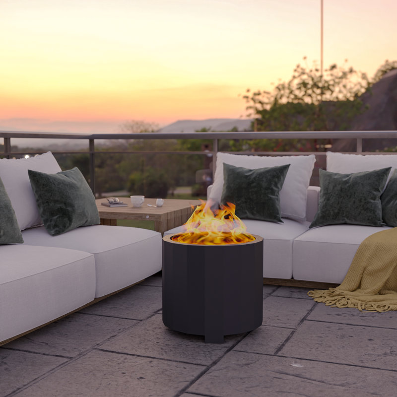 Black Portable Smokeless Wood Burning Fire Pit with Integrated Stand