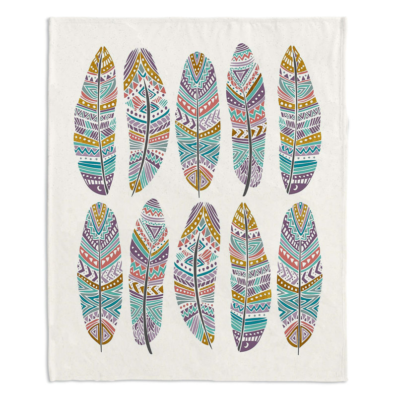  Jeté Boho Feathers, l 68 po x L 80 po