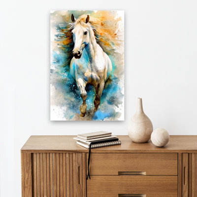 «Dynamic White Horse», reproduction d'art abstrait, paysage contemporain, cheval