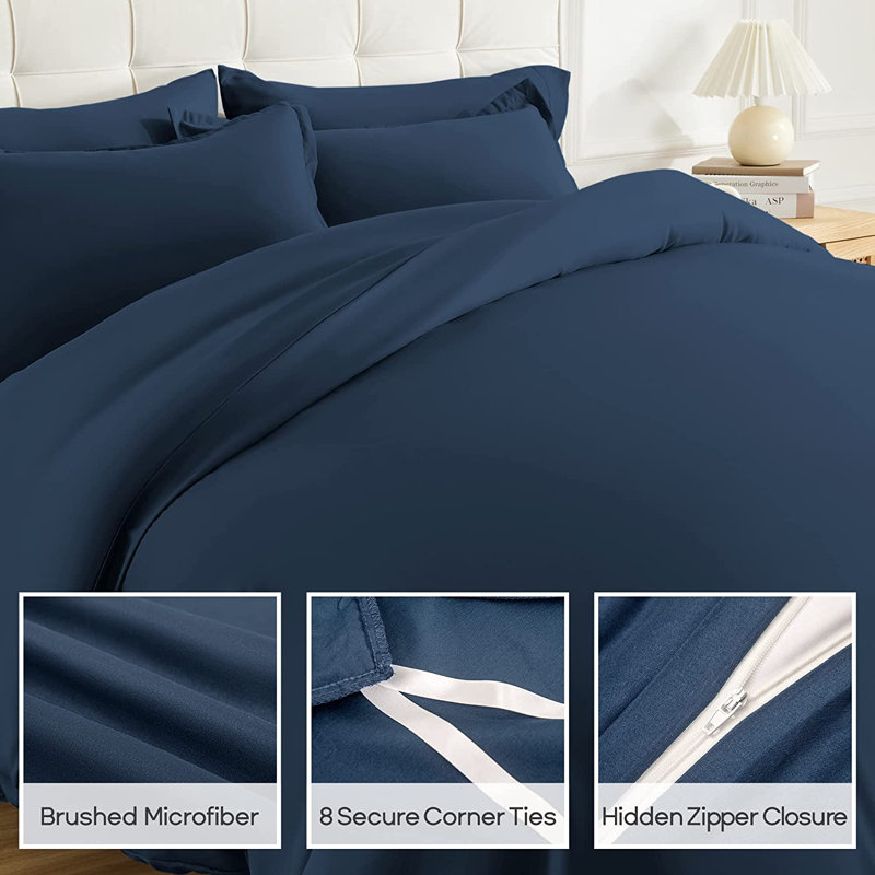 Ensemble de housse de couette , Housse de couette très grand + 2 taies décorativ, Bleu marine