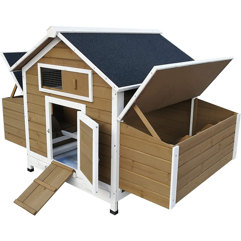 Large Brown and White Wooden Chicken Coop with Nesting Boxes
