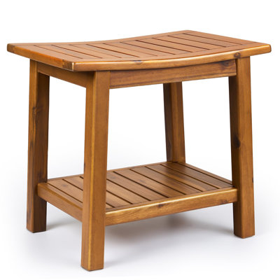 Shower Bench, Solid Wood Waterproof Seat With Storage Shelf For Bathroom And Outdoor Use(Teak Wood)