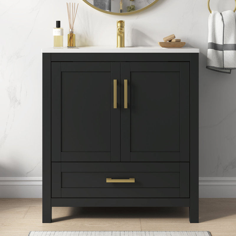 Sirois 31" Black Single Sink Bathroom Vanity With Solid Surface Composite Top, 31", Black