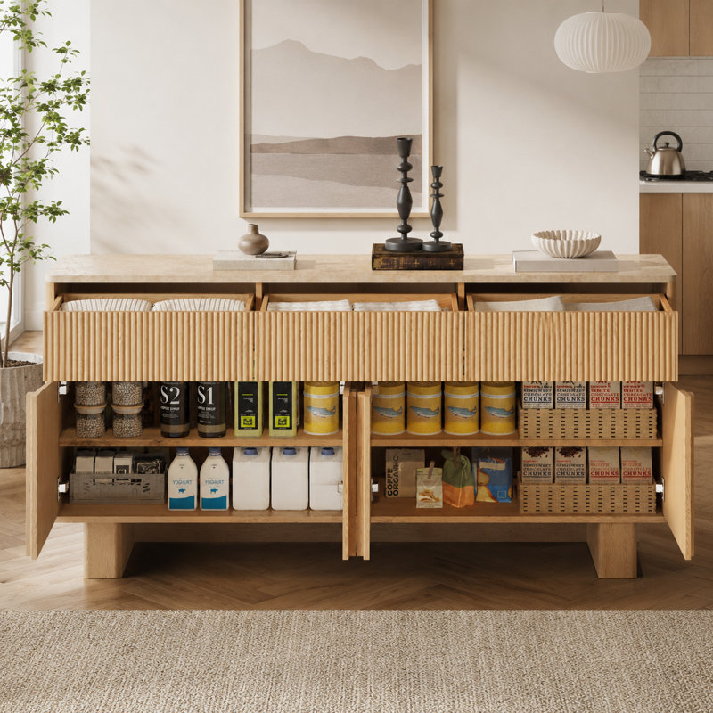 Buffet WaveGlide 3Modern avec plateau en faux marbre, L 55 po, Chêne blanchi