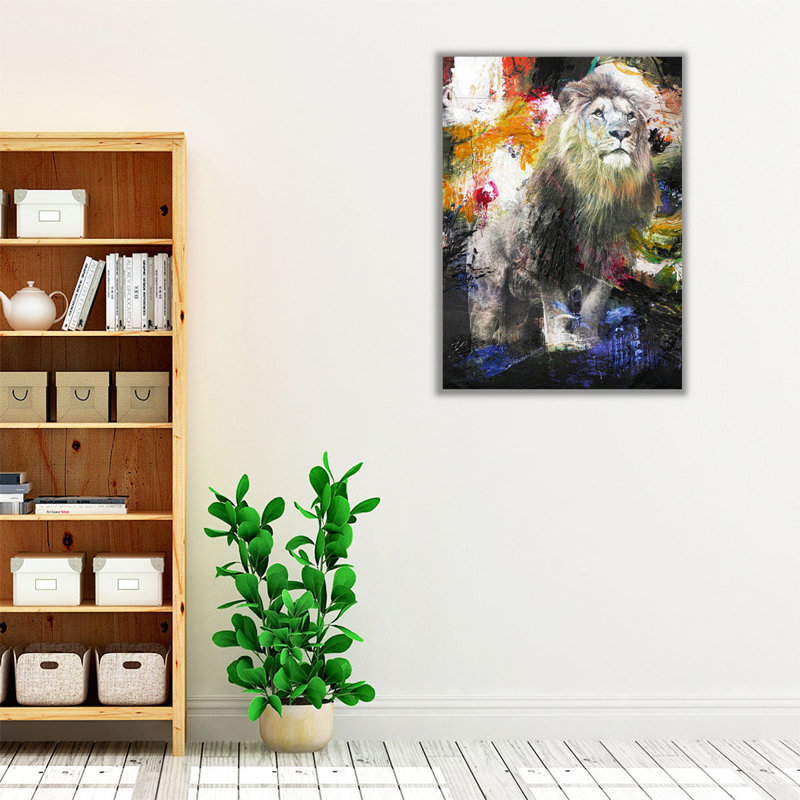 Lion solitaire - reproduction d'art sur toile, H 24 po x l 18 po