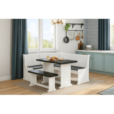 60.6?  Pine Solid Wood Dining Table With Storage – Rectangular Farmhouse Table In White & Black Finish by Lark Manor
