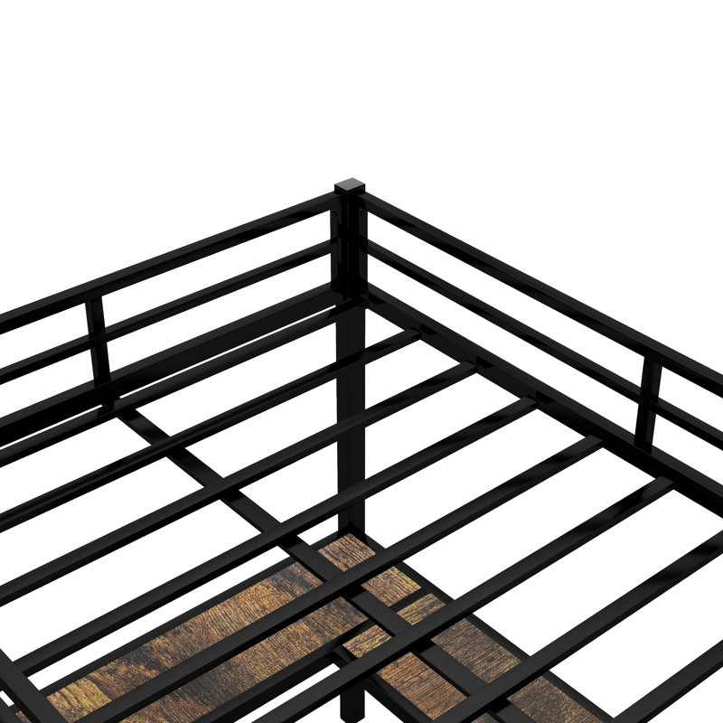 Lit mezzanine en métal avec bureau et tablettes, très grand - noir pour une chambre à coucher confortable, Double XL