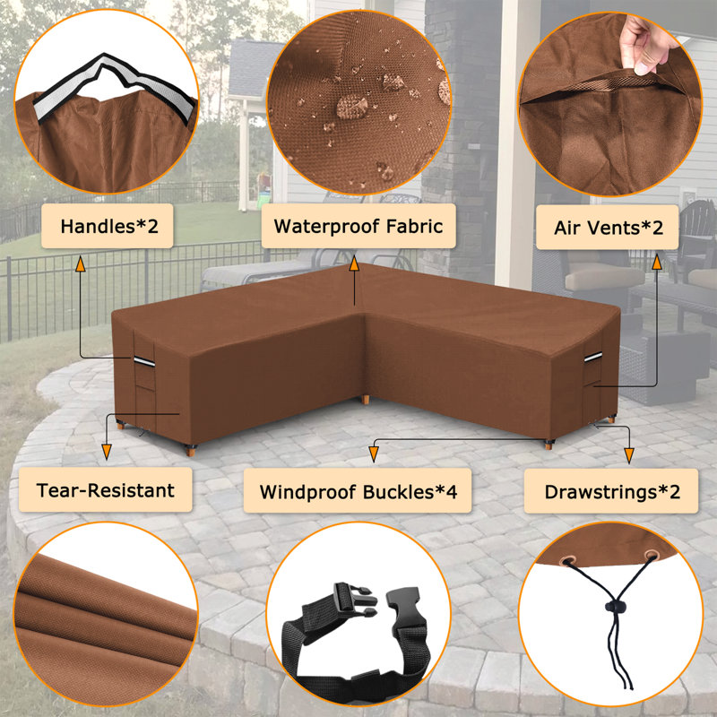 Heavy Duty Outdoor Sectional Sofa Cover Waterproof Patio Sectional Couch Cover, 31" H x 100x W x 100" D