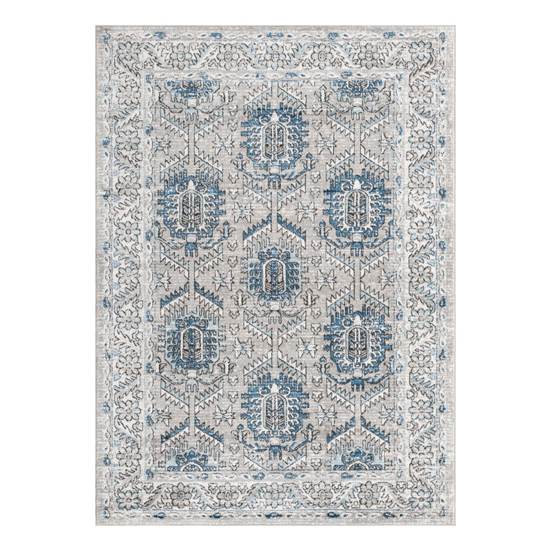 Tapis gris / ivoire / bleu Weingartner, Rectangle 6 pi x 9 pi