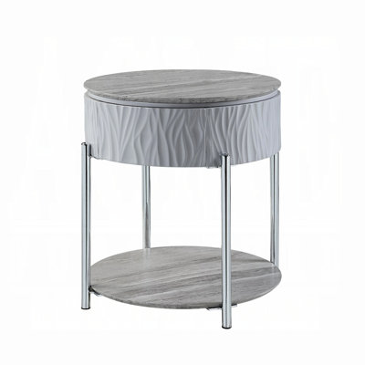 Living Room Table With Built-In Storage - Grey High Gloss, Metal Legs, Modern Design Stylish End Drawer