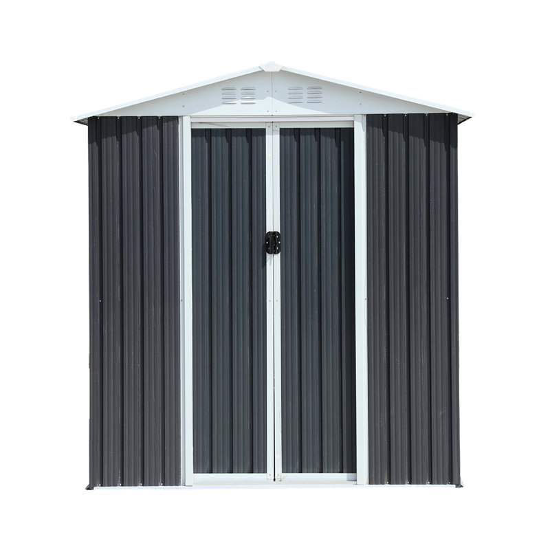 6Ftx4ft Grey Outdoor Storage Shed With Apex Roof & Base - Made Of Strong And Metal In Store Your Items Safely Conveniently