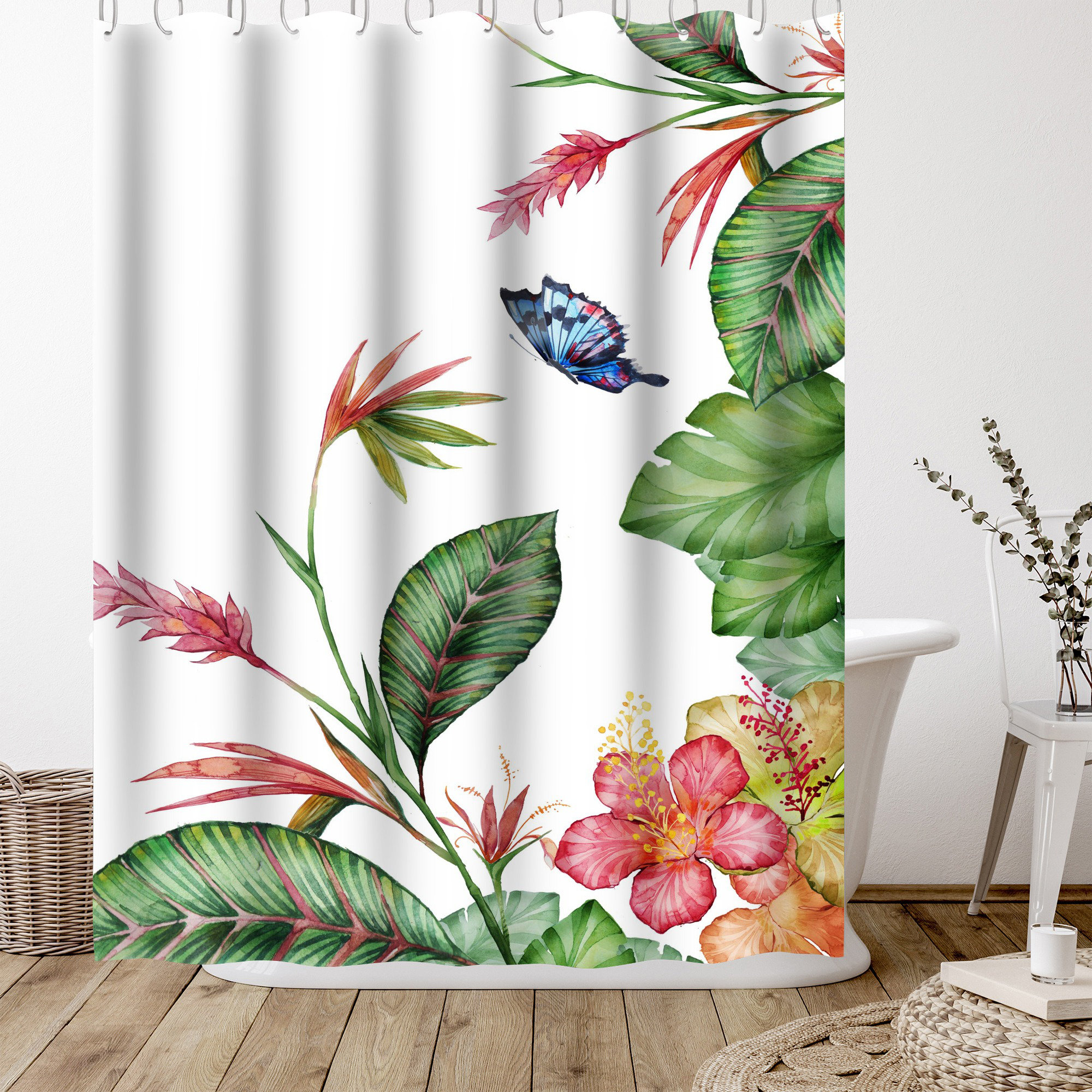  4 Pcs Bathroom Shower Curtain Set with Rugs Blue Tulip  Eucalyptus Leaves Watercolor Flower Floral Live Laugh Love Bathroom Sets  Home Bathroom Decor with Rugs and Toilet Lid Cover : Home