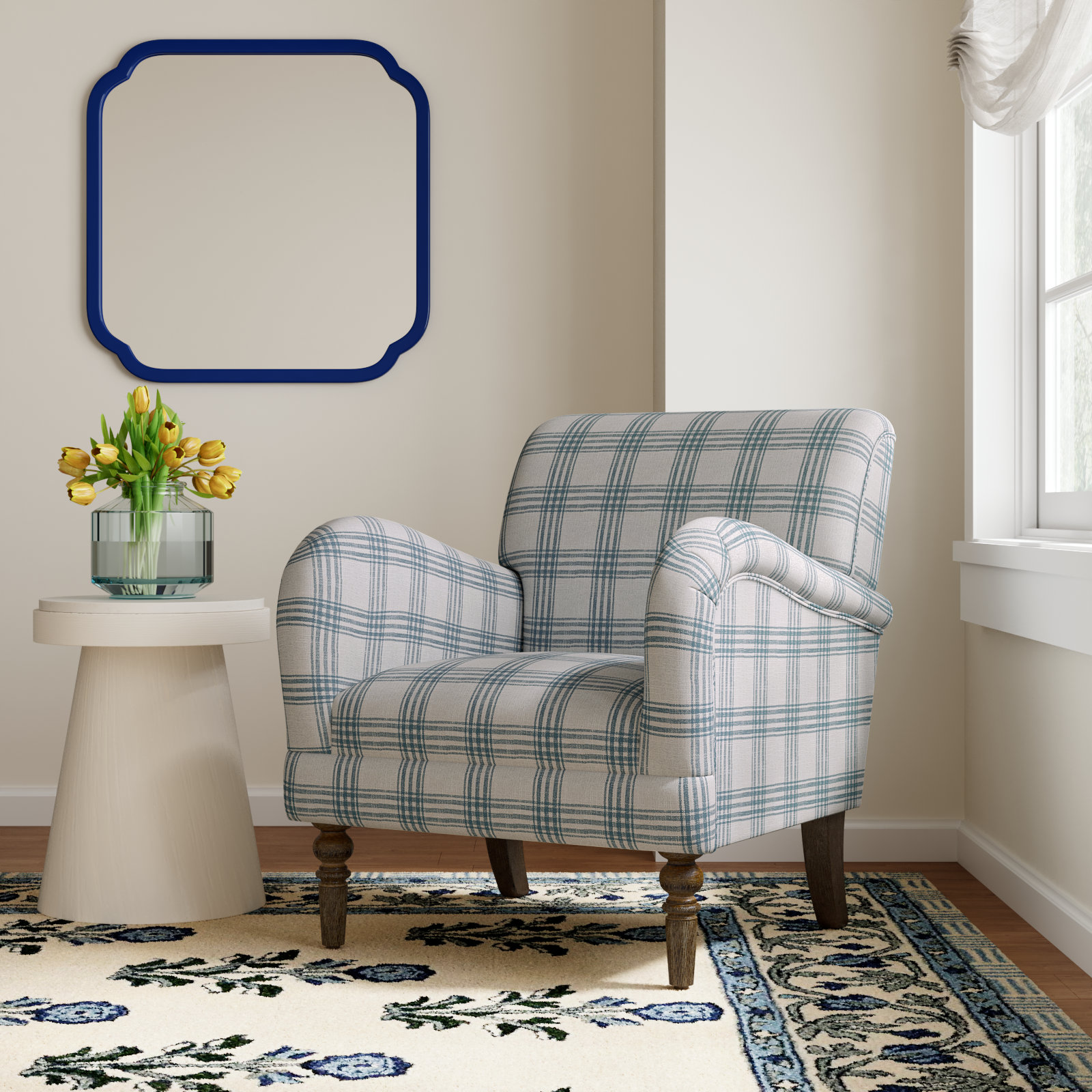 Ariana Pine Armchair, Blue 100% Polyester