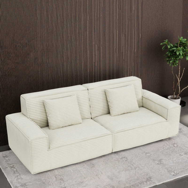 Compression de 106,3 pouces en beige, design moderne, matériau principal en éponge, multifonctionnel pour le salon et les appartements, microfibre douce, grand siège rayé beige à 3 places, rembourrage, confortable