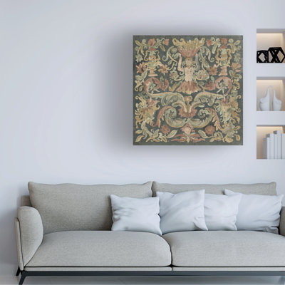 Wrapped Canvas Wall Art - June Erica Vess  'Antique Tapestry Textile I' Wall Art for Living Room, Bedroom, or Office Décor  - 24x24