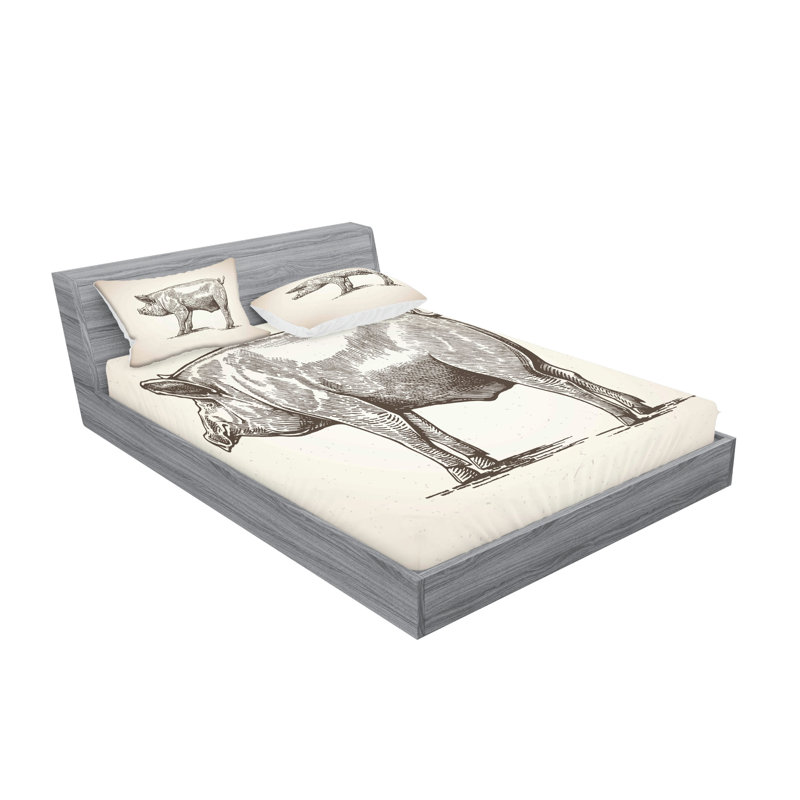 Ensemble de draps et taies décoratives Ambesonne Cochon, coquille d'œuf et taupe foncé