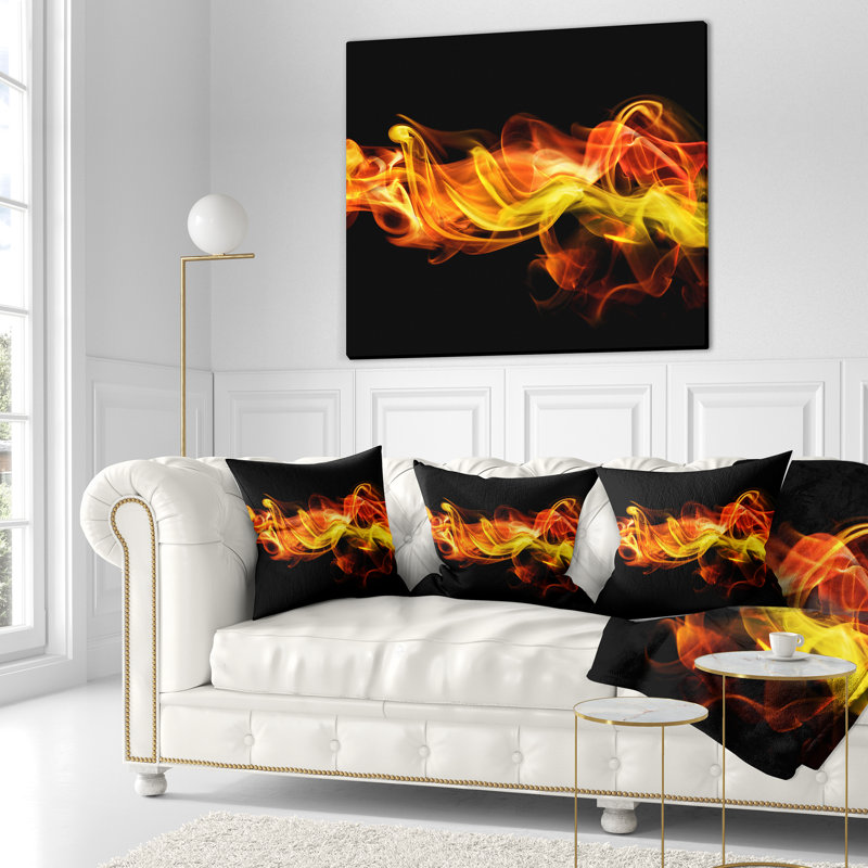 Coussin à imprimé abstrait fumée, 16 po x 1 po, Carré, Noir / Orange