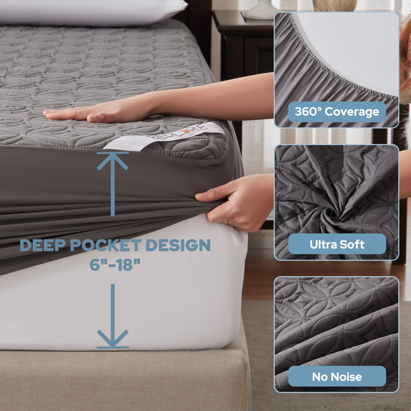 BEDLORE® Noiseless Waterproof Mattress Protector, Hypoallergenic Quilted Washable Mattress Cover, Breathable Mattress Pad with 6-18'' Deep Pocket