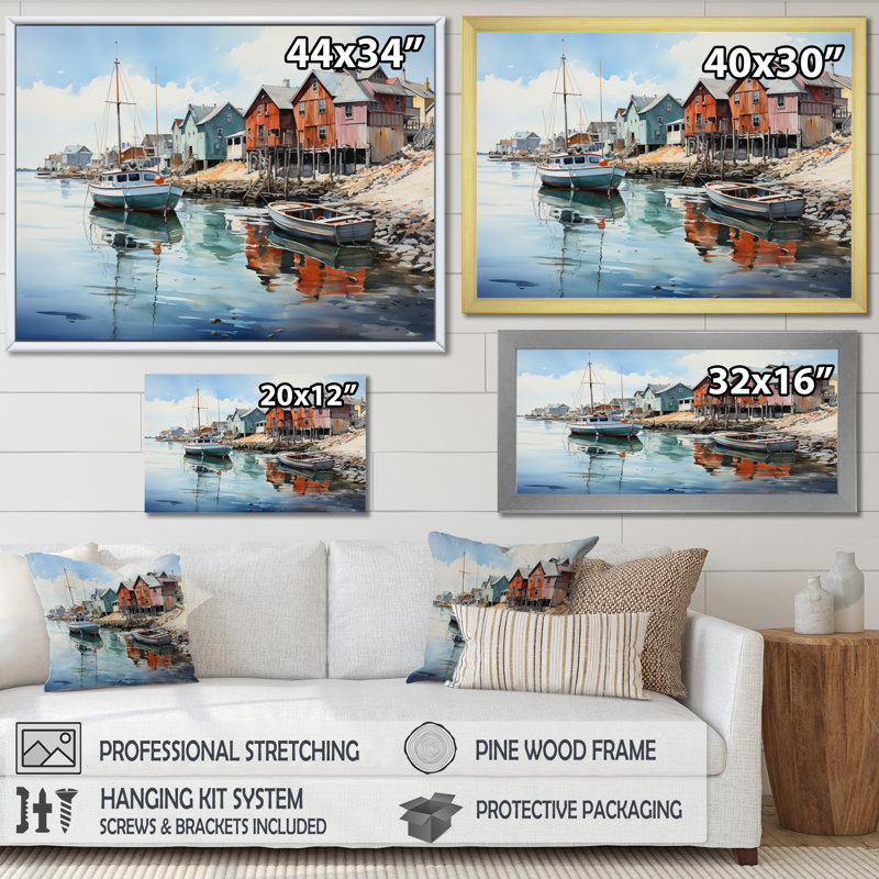 " Port Harbor Reflections III ", Black Floater Framed, 16" H x 32" W x 1" D