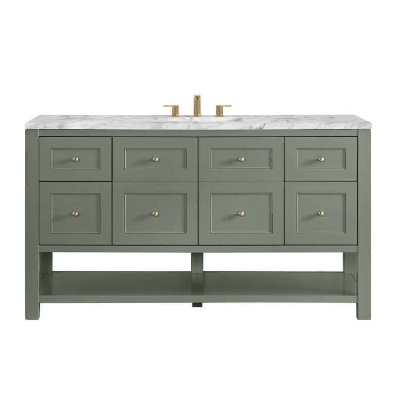 Breckenridge 60'' W Single Vanity, Smokey Celadon, Carrara White Marble, Widespread