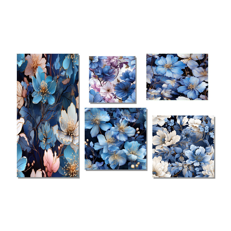 Fondulac - ensemble d'art mural en toile florale sur 5, Toile tendue