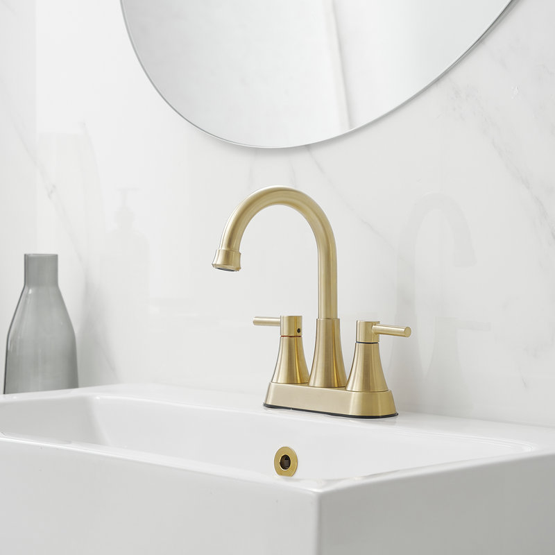 Widespread Single-handle Bathroom Faucet with Drain Assembly, Brushed Gold
