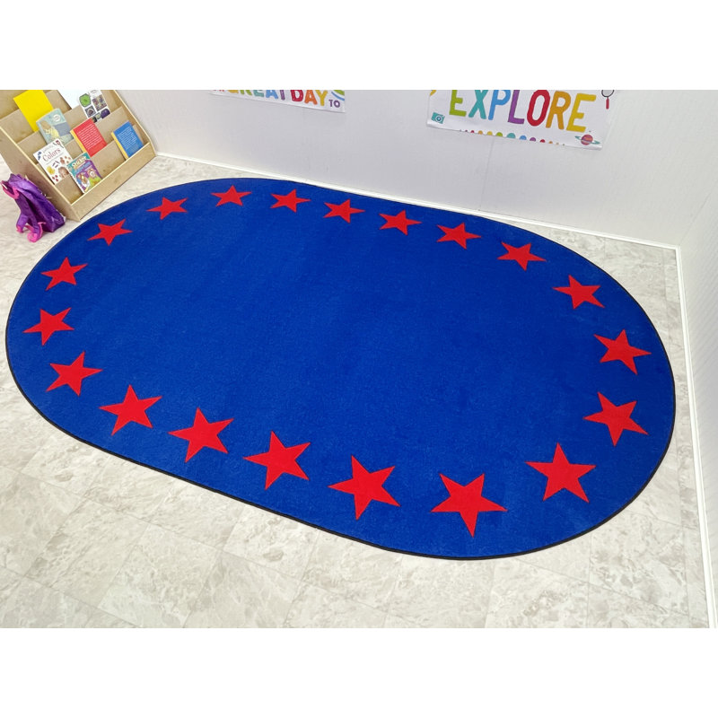 Star Border Classroom Rug, Oval 7'6" x 12'