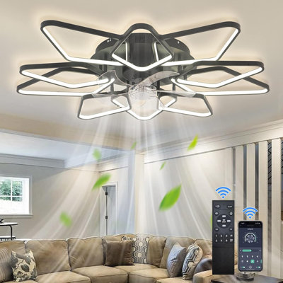 39"Ceiling Fan With Lights Remote APP Control,Modern Bladeless Ceiling Fan With Lights,Flush Mount Ceiling Fan With 6-Speed Reversible Blades,Low Profile Ceiling Fan For Bedroom Living Room (Black)…
