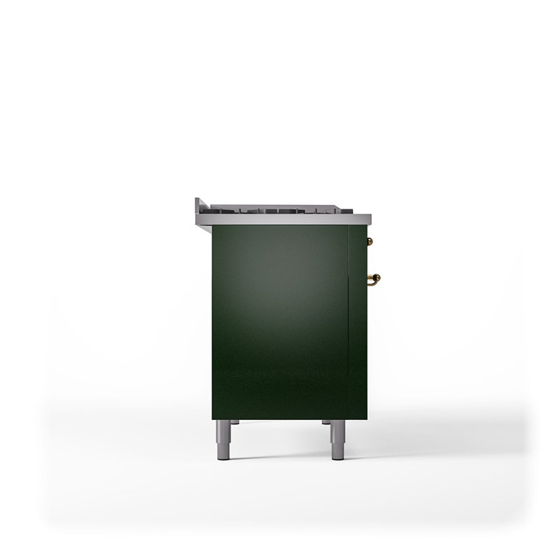 ILVE Nostalgie II 48 in Dual Fuel Range, 5 Burner, Griddle, Frenchtop, Natural Gas, Emerald Green/Brass