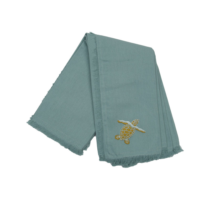 Set of Four Embroidered Baby Sea Turtle Cotton Napkins