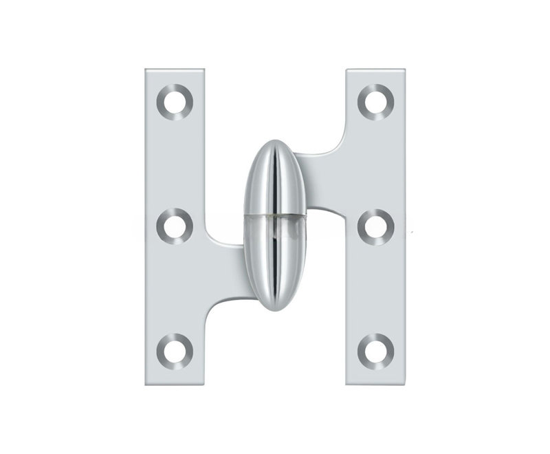 Charnière olive gauche 3 po x 2 1/2 po Deltana OK3025B26-L Finition chrome brillant, Chrome poli