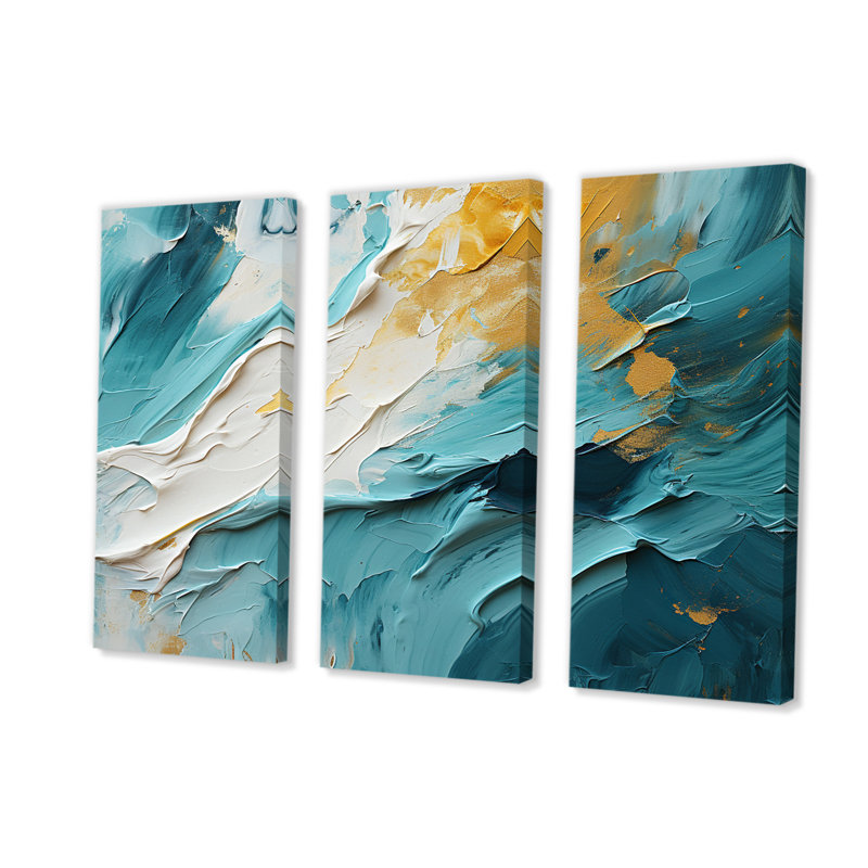 «Golden Morning Glory», peinture sur toile bleu sarcelle II, H 32 po x l 48 po x P 1 po