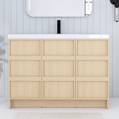 Meuble-lavabo autoportant 48 po avec lavabo en résine et portes à fermeture en douceur, chêne Dune