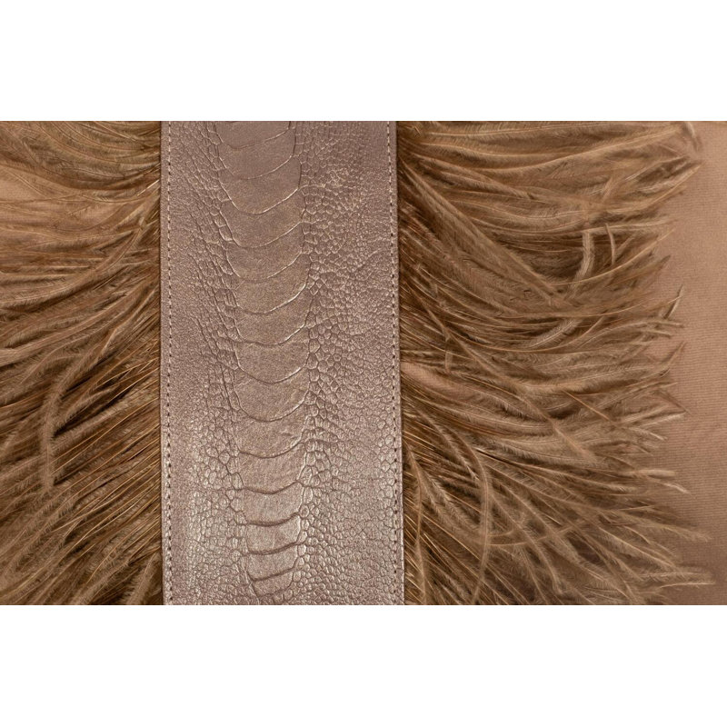 Velvet Lumbar Pillow w/ Feather Trim, Antique